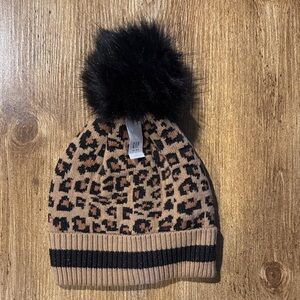 GAP Kids Tan Leopard Beanie with Black Pom